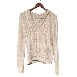 Lilu Wool Blend Cable Knit Chunky Sweater Hoodie Beige Size Large